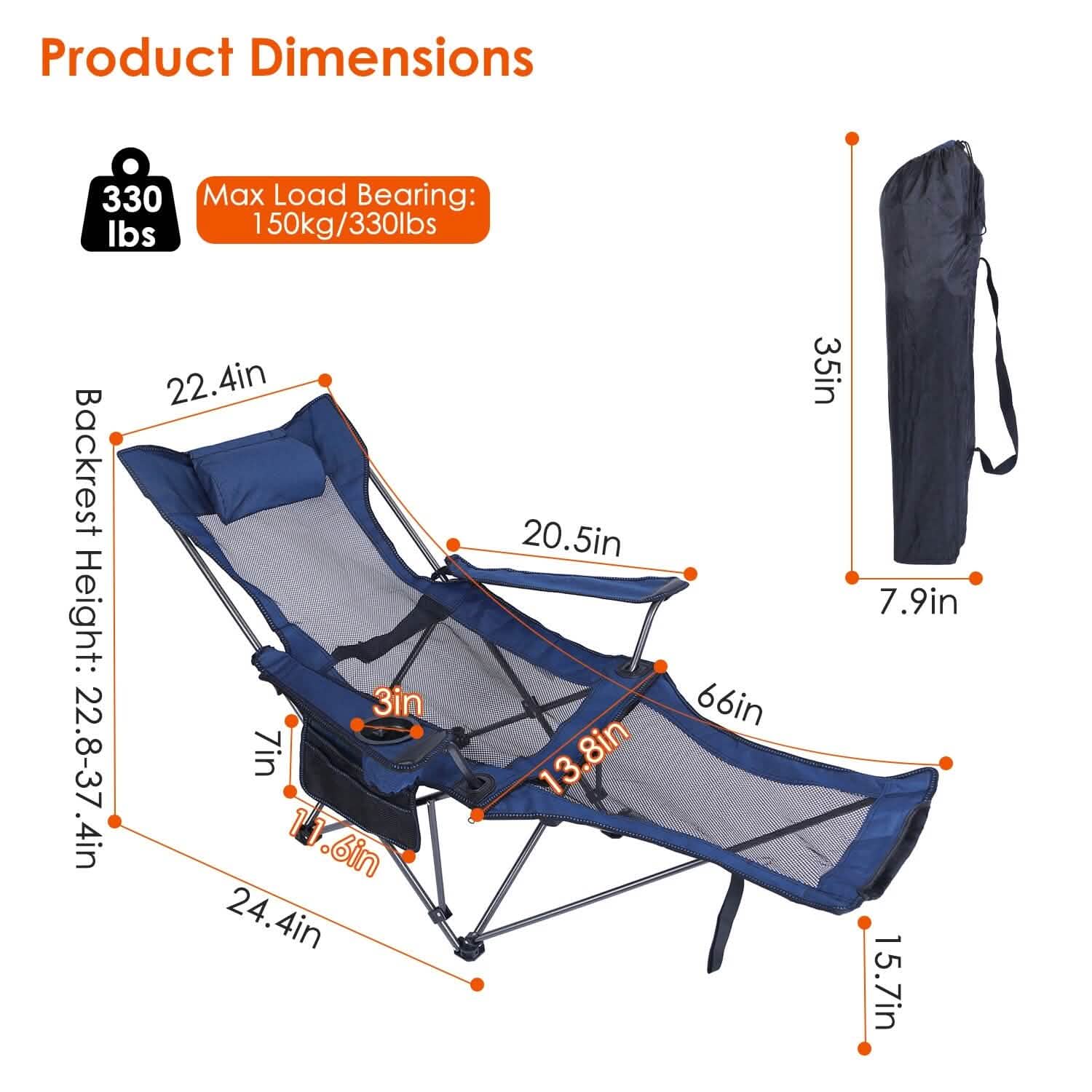 Foldable Camping Chair Heavy Duty Steel Lawn Chair with Reclining Backrest Angle DailySale
