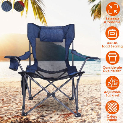 Foldable Camping Chair Heavy Duty Steel Lawn Chair with Reclining Backrest Angle DailySale