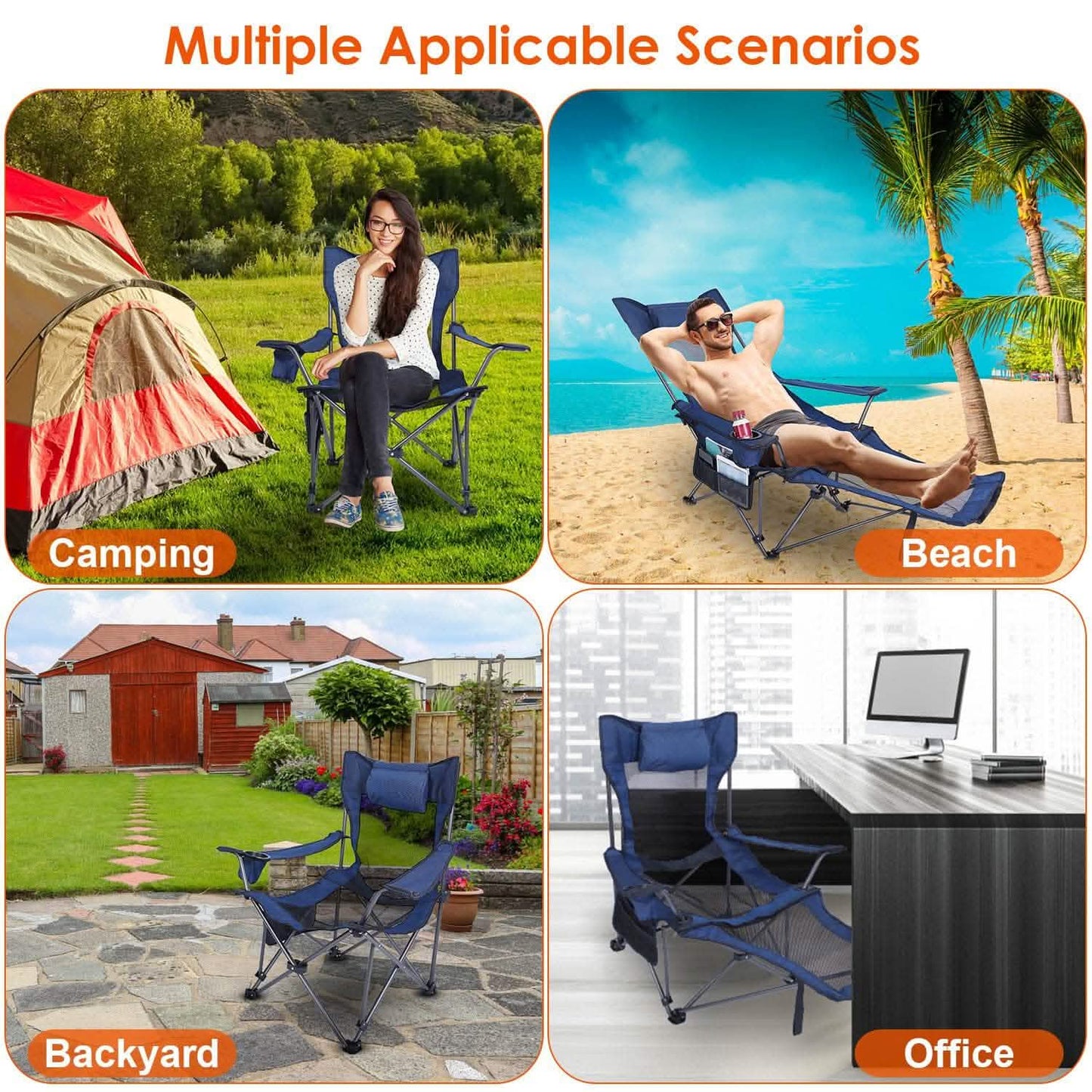 Foldable Camping Chair Heavy Duty Steel Lawn Chair with Reclining Backrest Angle DailySale