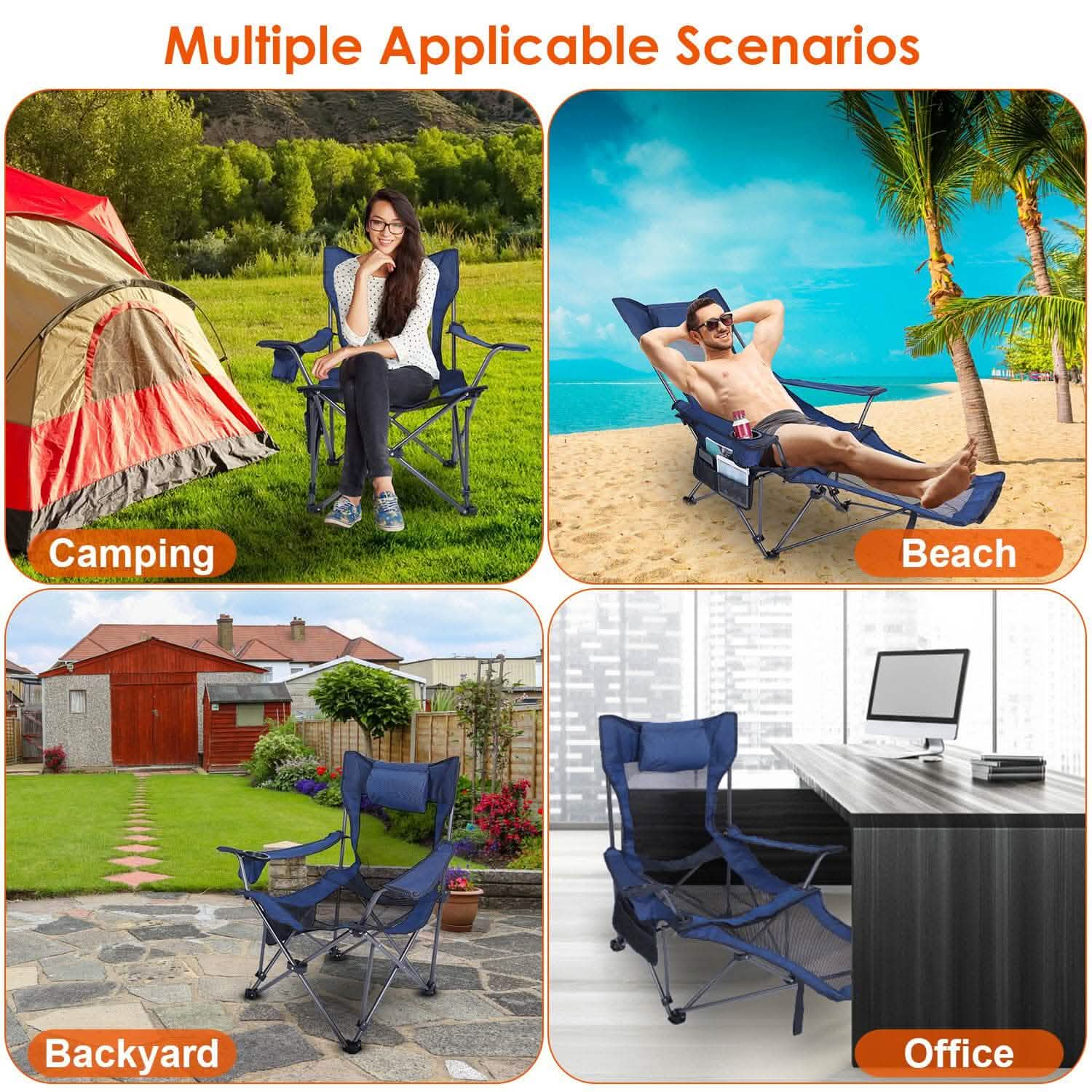 Foldable Camping Chair Heavy Duty Steel Lawn Chair with Reclining Backrest Angle DailySale