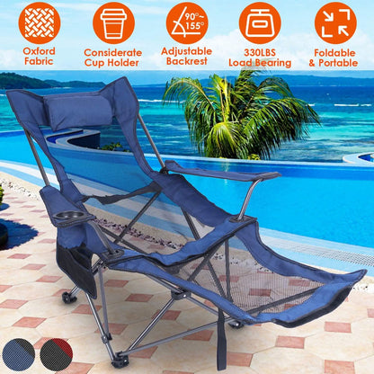 Foldable Camping Chair Heavy Duty Steel Lawn Chair with Reclining Backrest Angle DailySale