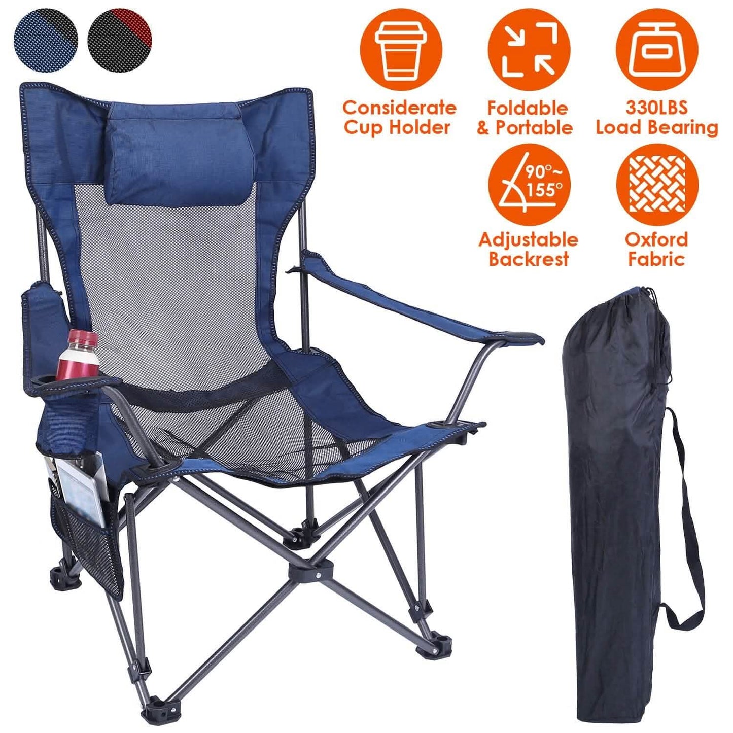 Foldable Camping Chair Heavy Duty Steel Lawn Chair with Reclining Backrest Angle DailySale