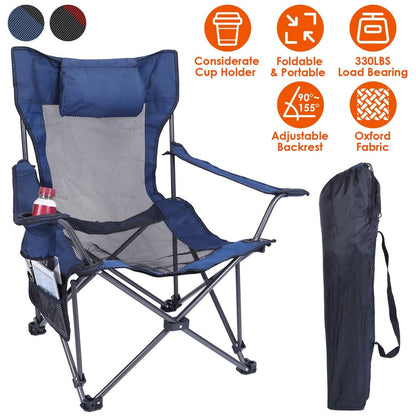 Foldable Camping Chair Heavy Duty Steel Lawn Chair with Reclining Backrest Angle DailySale