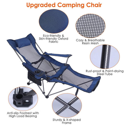Foldable Camping Chair Heavy Duty Steel Lawn Chair with Reclining Backrest Angle DailySale