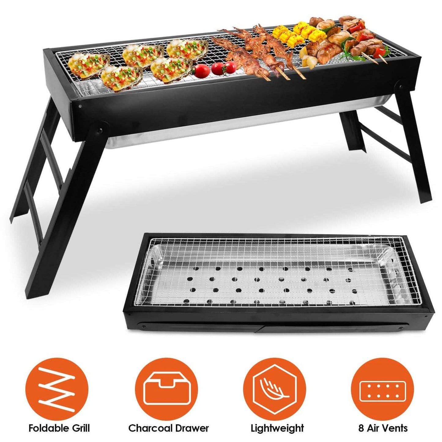 Foldable Charcoal BBQ Grill Stainless Steel Grill Net DailySale