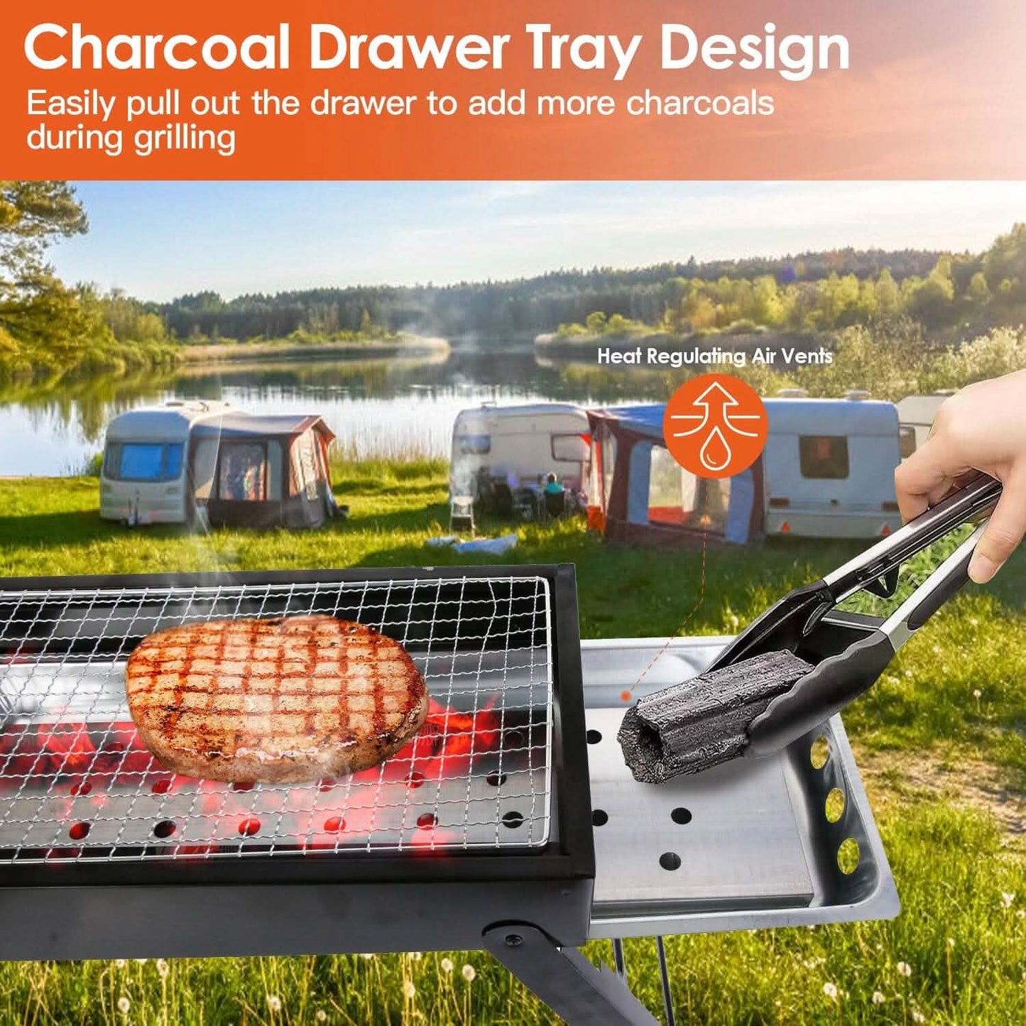 Foldable Charcoal BBQ Grill Stainless Steel Grill Net DailySale