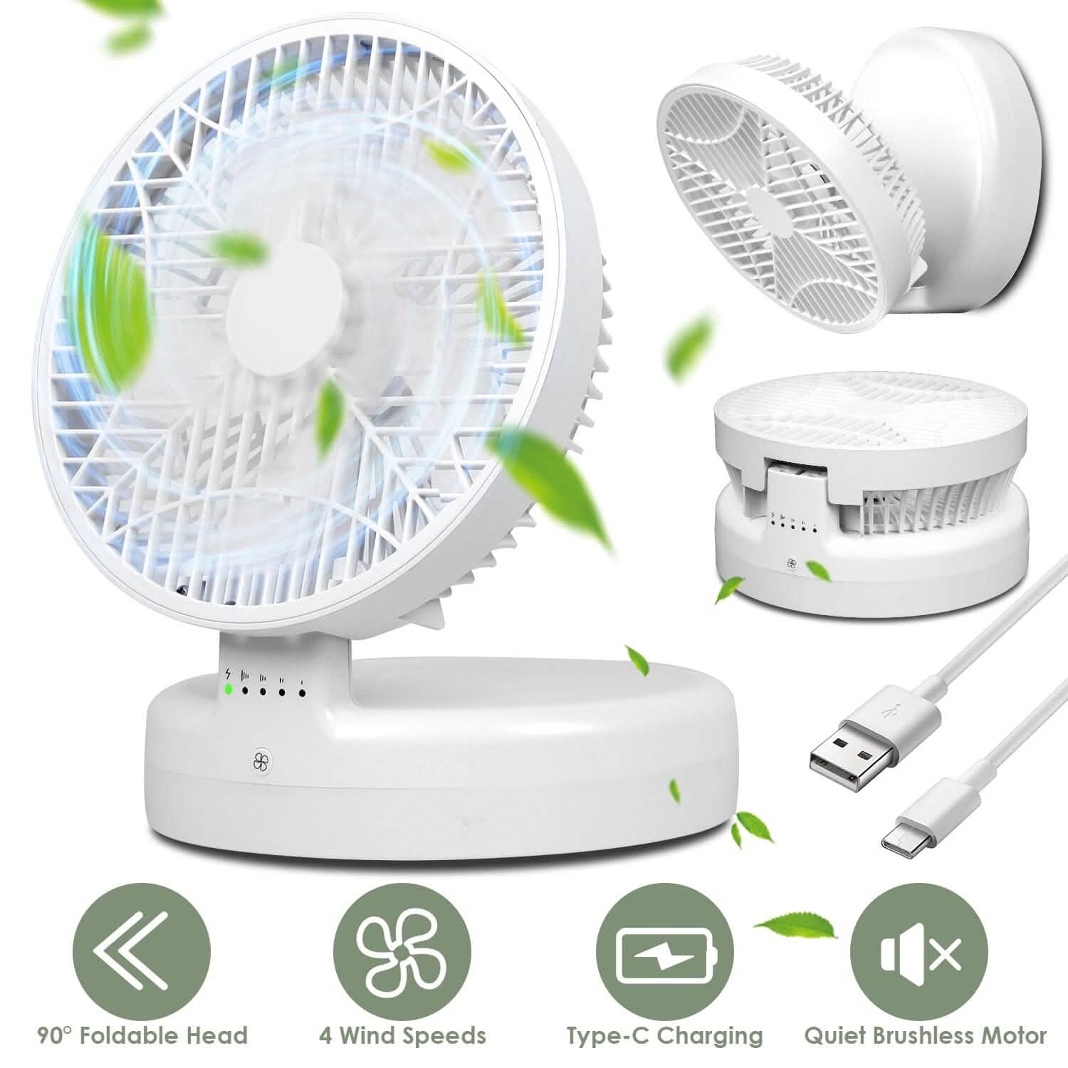 Foldable Desk Fan with 4 Wind Speeds Type-C Rechargeable Wall-Mounted DailySale