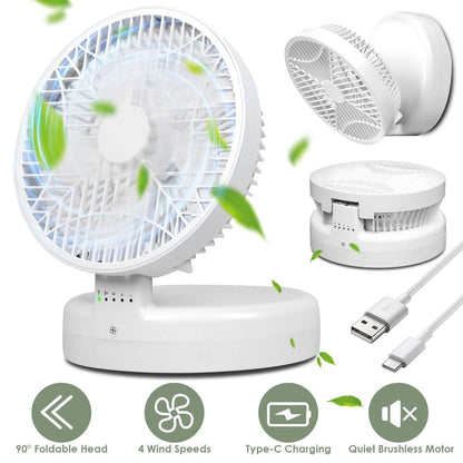 Foldable Desk Fan with 4 Wind Speeds Type-C Rechargeable Wall-Mounted DailySale