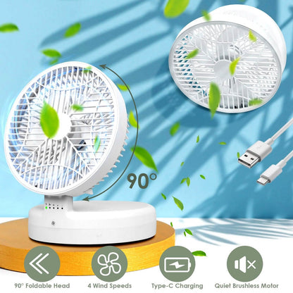 Foldable Desk Fan with 4 Wind Speeds Type-C Rechargeable Wall-Mounted DailySale
