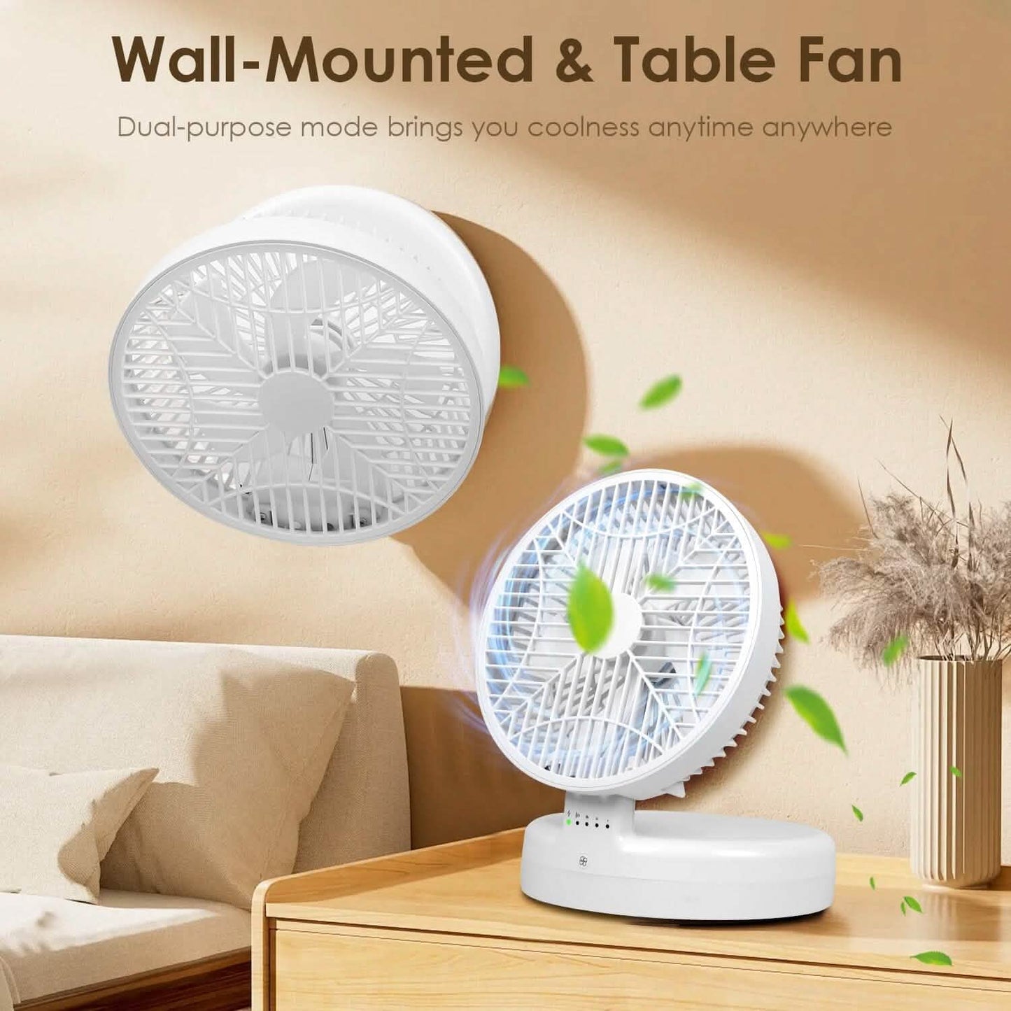 Foldable Desk Fan with 4 Wind Speeds Type-C Rechargeable Wall-Mounted DailySale