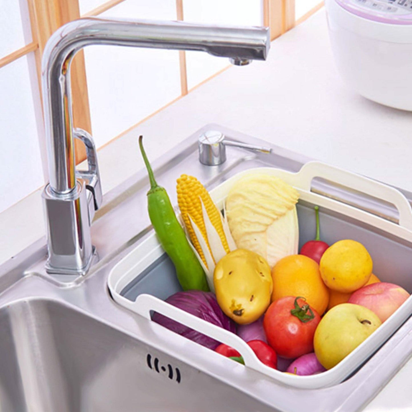Foldable Dish Tub Washing Basin Collapsible Draining Pan Strainer Food Basket DailySale