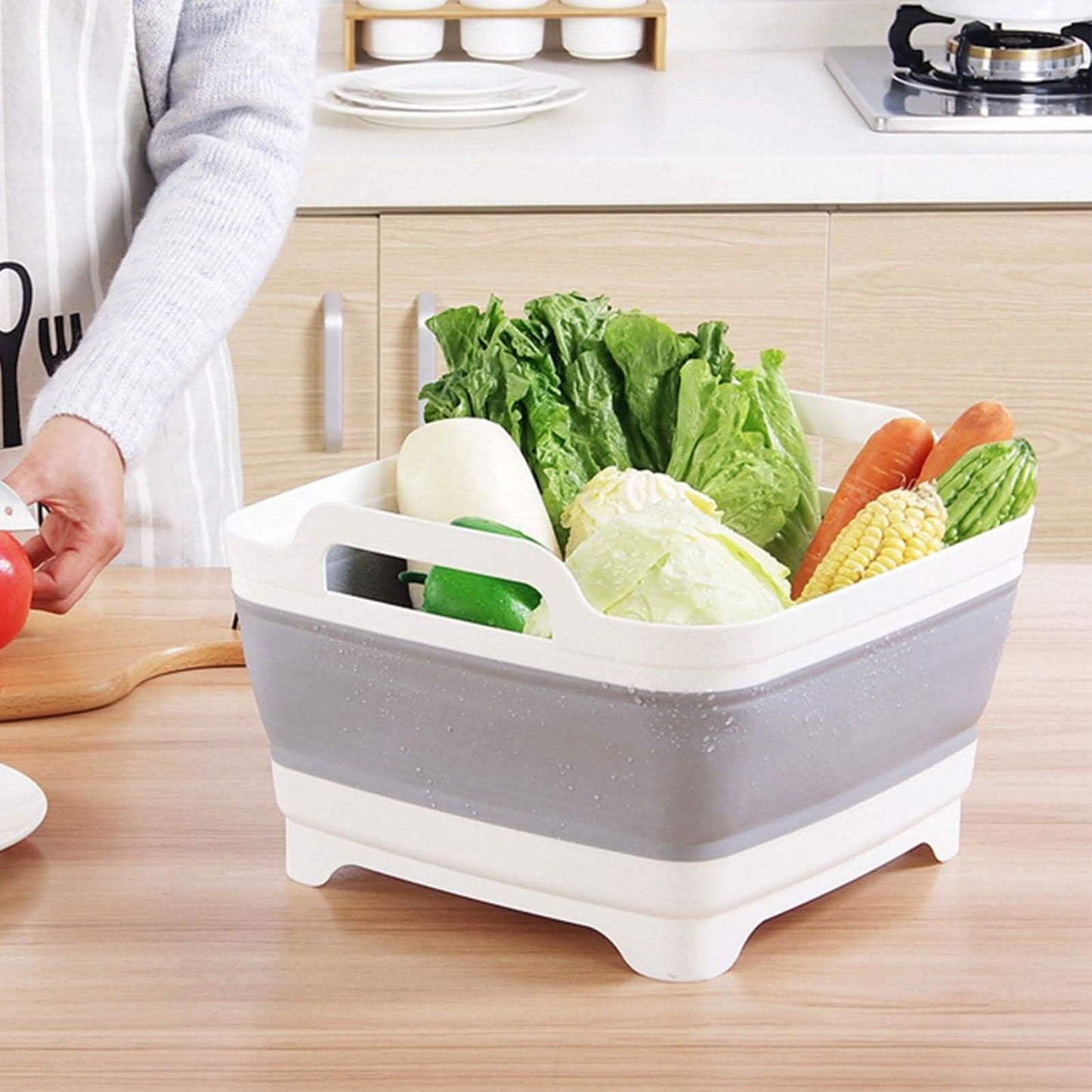 Foldable Dish Tub Washing Basin Collapsible Draining Pan Strainer Food Basket DailySale
