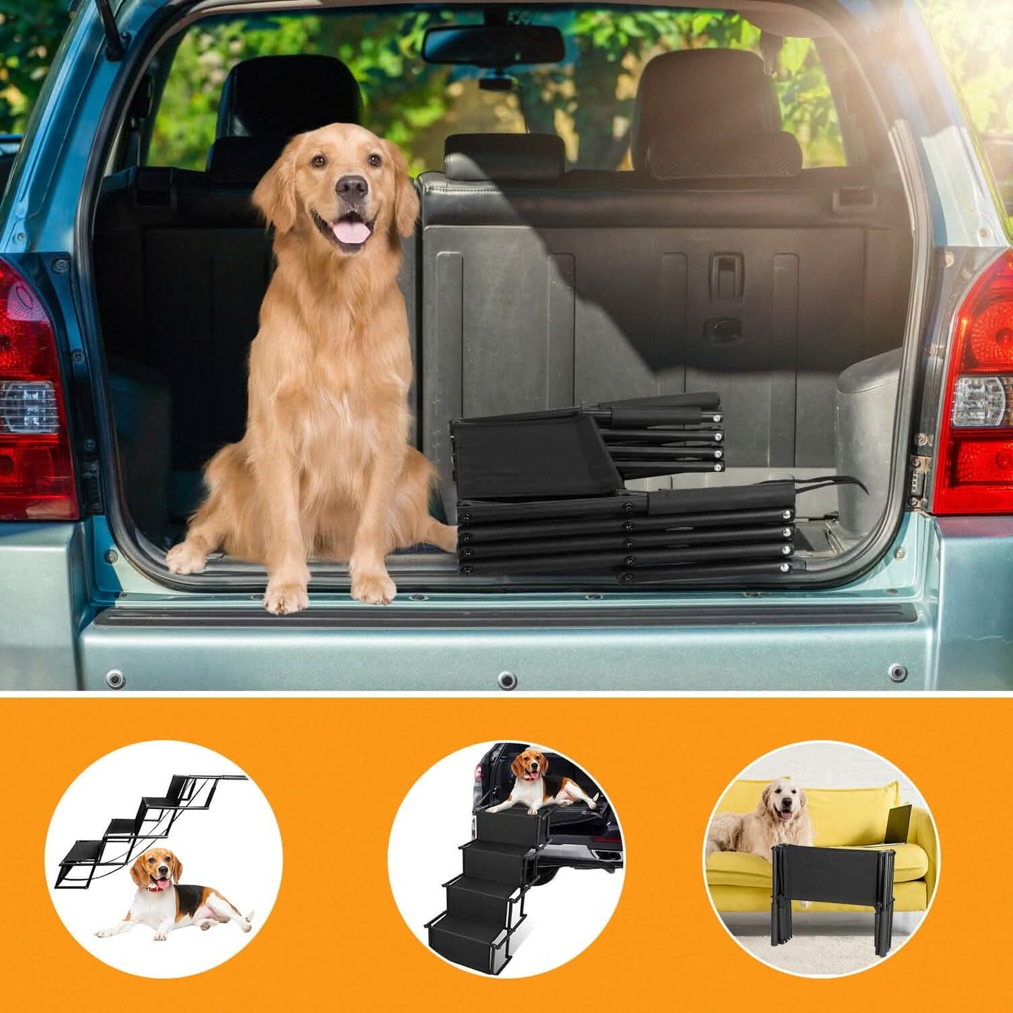 Foldable Dog Ramp 4 Step Collapsible Non Slip Stairs DailySale