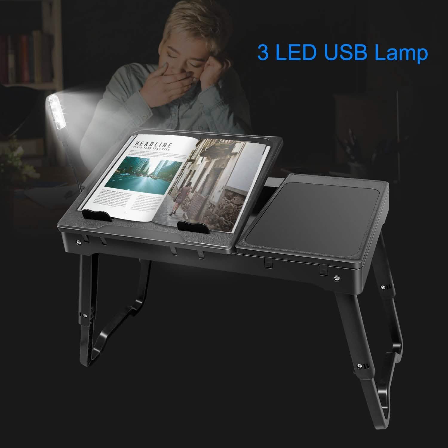 Foldable Laptop Table Bed Notebook Desk with Cooling Fan Mouse Board DailySale