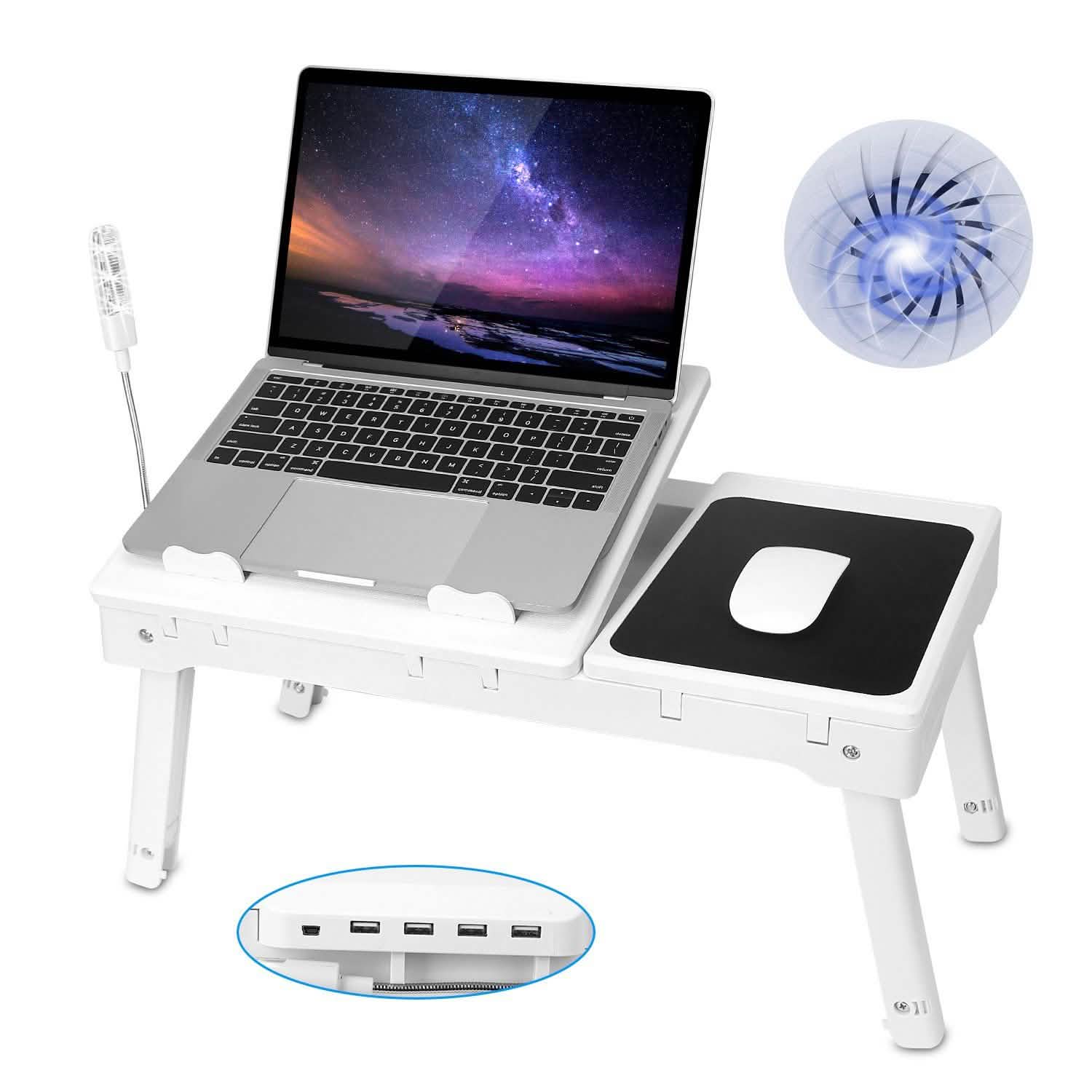 Foldable Laptop Table Bed Notebook Desk with Cooling Fan Mouse Board DailySale