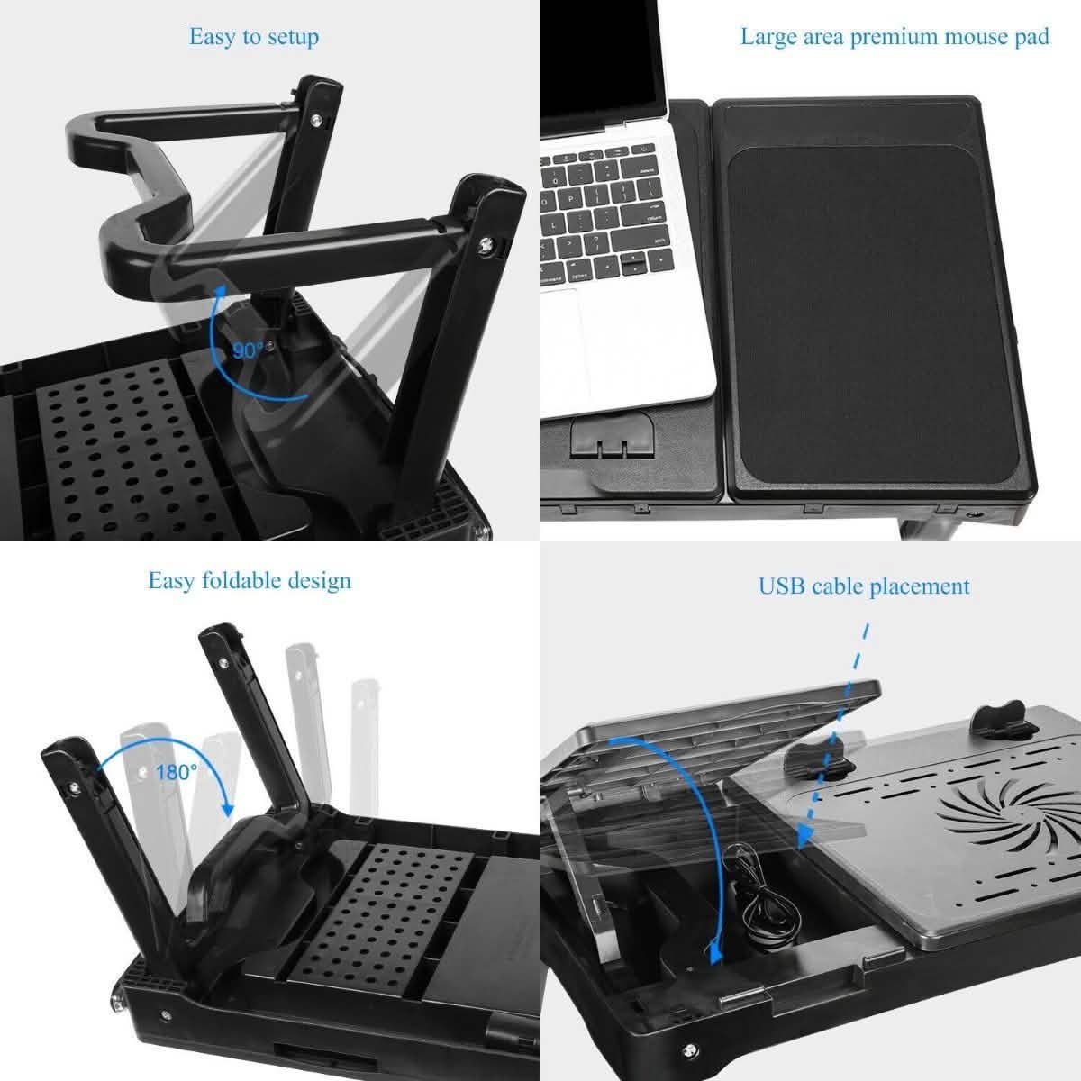 Foldable Laptop Table Bed Notebook Desk with Cooling Fan Mouse Board DailySale