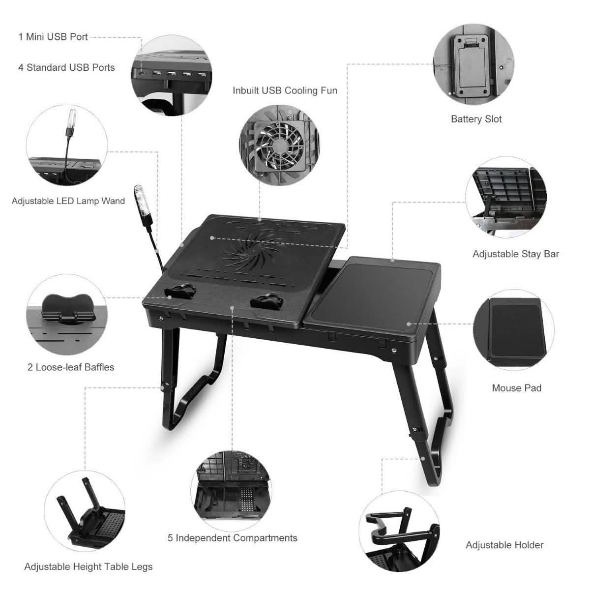 Foldable Laptop Table Bed Notebook Desk with Cooling Fan Mouse Board DailySale