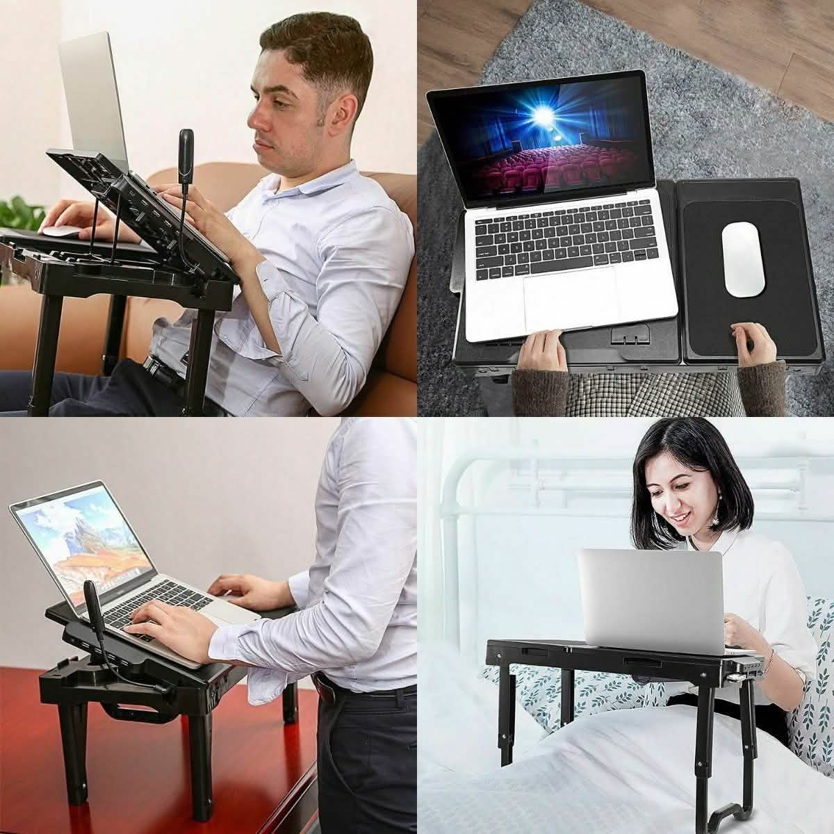 Foldable Laptop Table Bed Notebook Desk with Cooling Fan Mouse Board DailySale