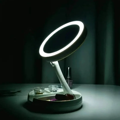 Foldable LED Vanity Mirror With Storage Box, Double-sided 1X & 10X Magnifying Retractable Mirror DailySale