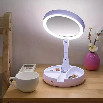 Foldable LED Vanity Mirror With Storage Box, Double-sided 1X & 10X Magnifying Retractable Mirror DailySale