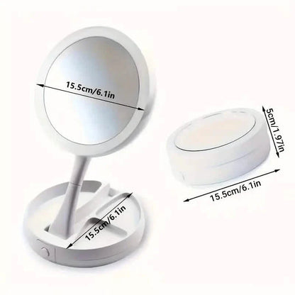 Foldable LED Vanity Mirror With Storage Box, Double-sided 1X & 10X Magnifying Retractable Mirror DailySale