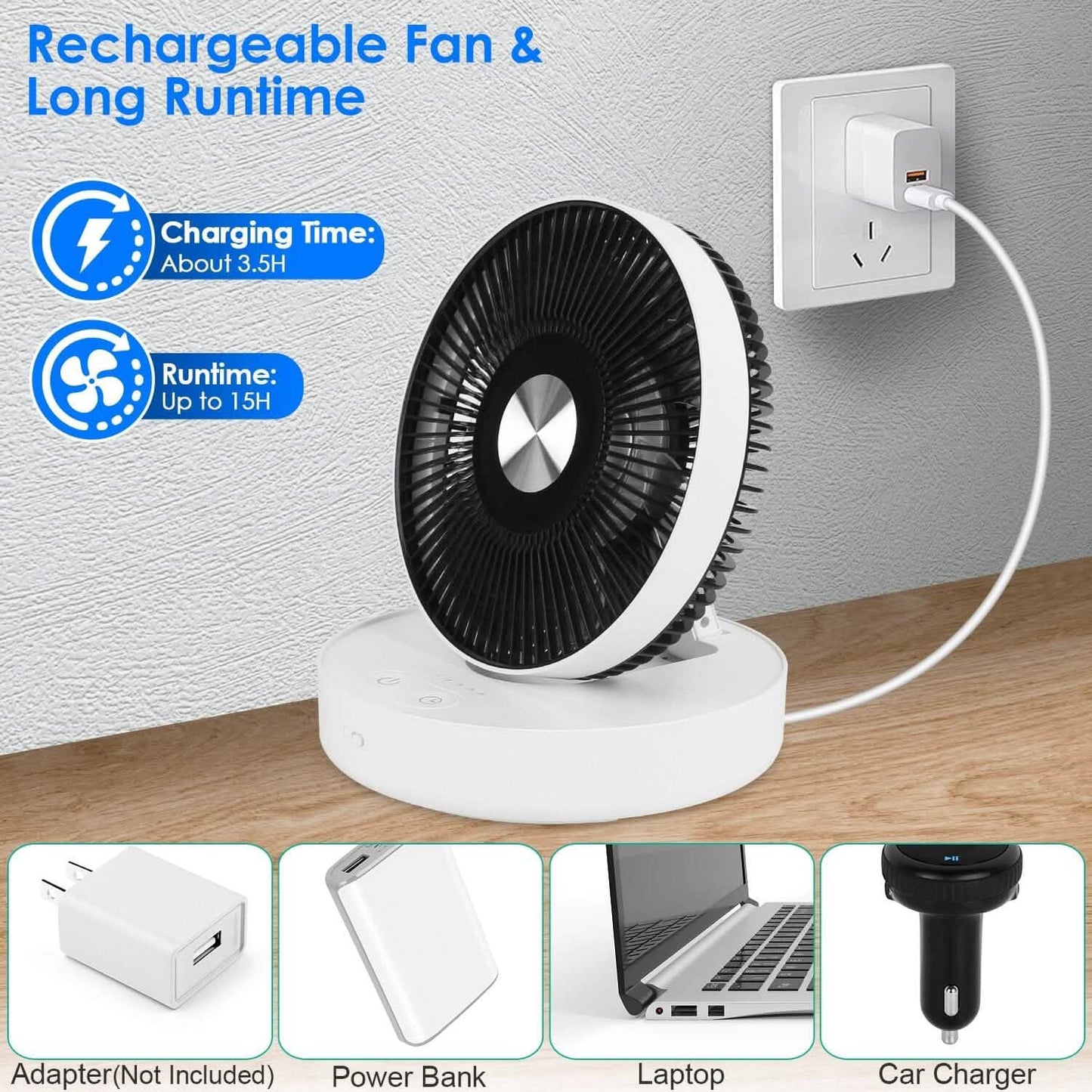 Foldable Rechargeable LED Desk Fan Wall Mounted with Magnetic Remote DailySale