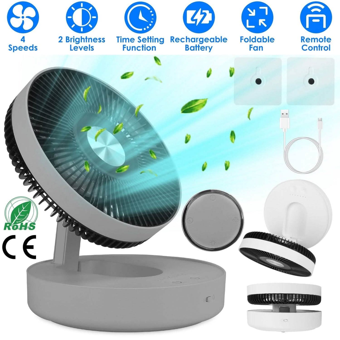 Foldable Rechargeable LED Desk Fan Wall Mounted with Magnetic Remote DailySale