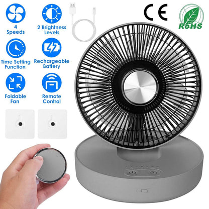 Foldable Rechargeable LED Desk Fan Wall Mounted with Magnetic Remote DailySale