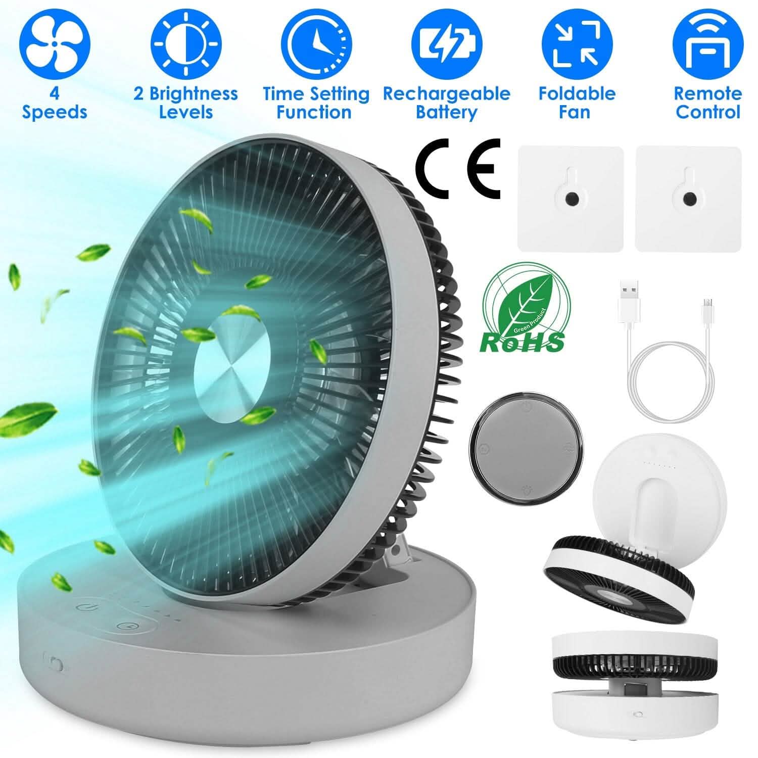 Foldable Rechargeable LED Desk Fan Wall Mounted with Magnetic Remote DailySale