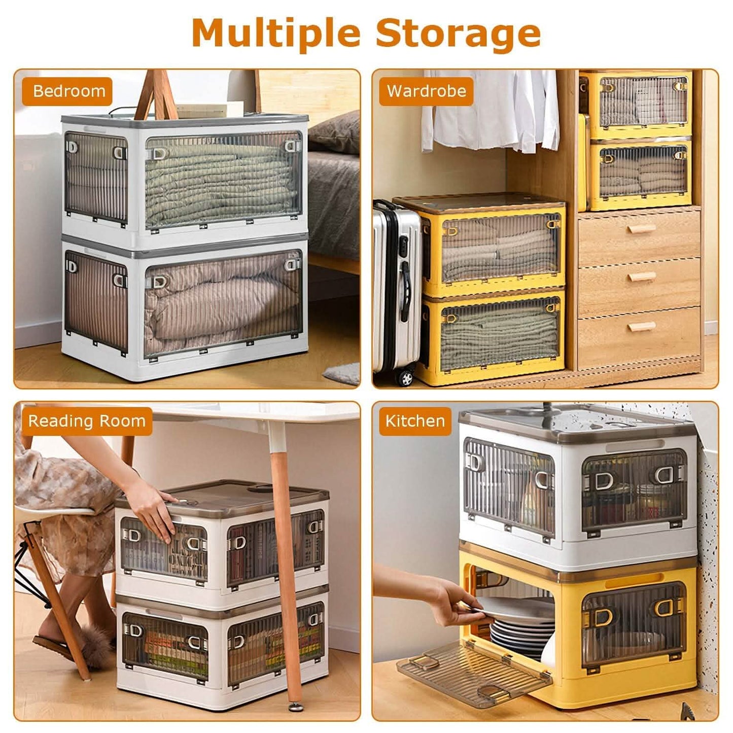 Foldable Storage Bins with Lid 4 Doors Collapsible Stackable with Lock DailySale