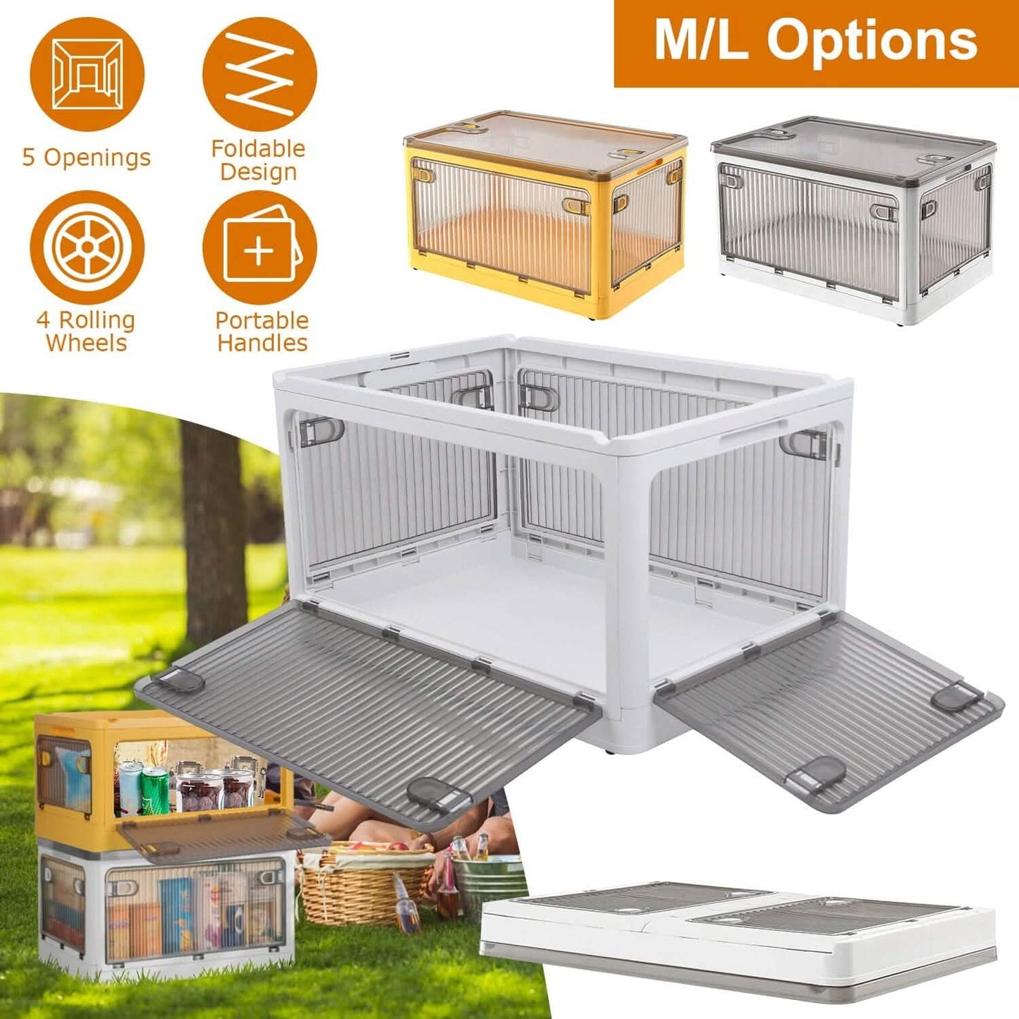Foldable Storage Bins with Lid 4 Doors Collapsible Stackable with Lock DailySale