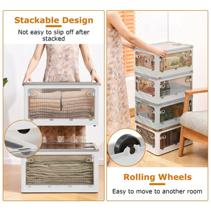 Foldable Storage Bins with Lid 4 Doors Collapsible Stackable with Lock DailySale