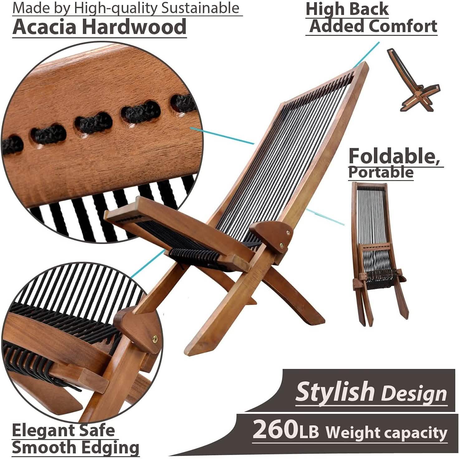 Folding Chairs Wooden Foldable Patio Chair DailySale