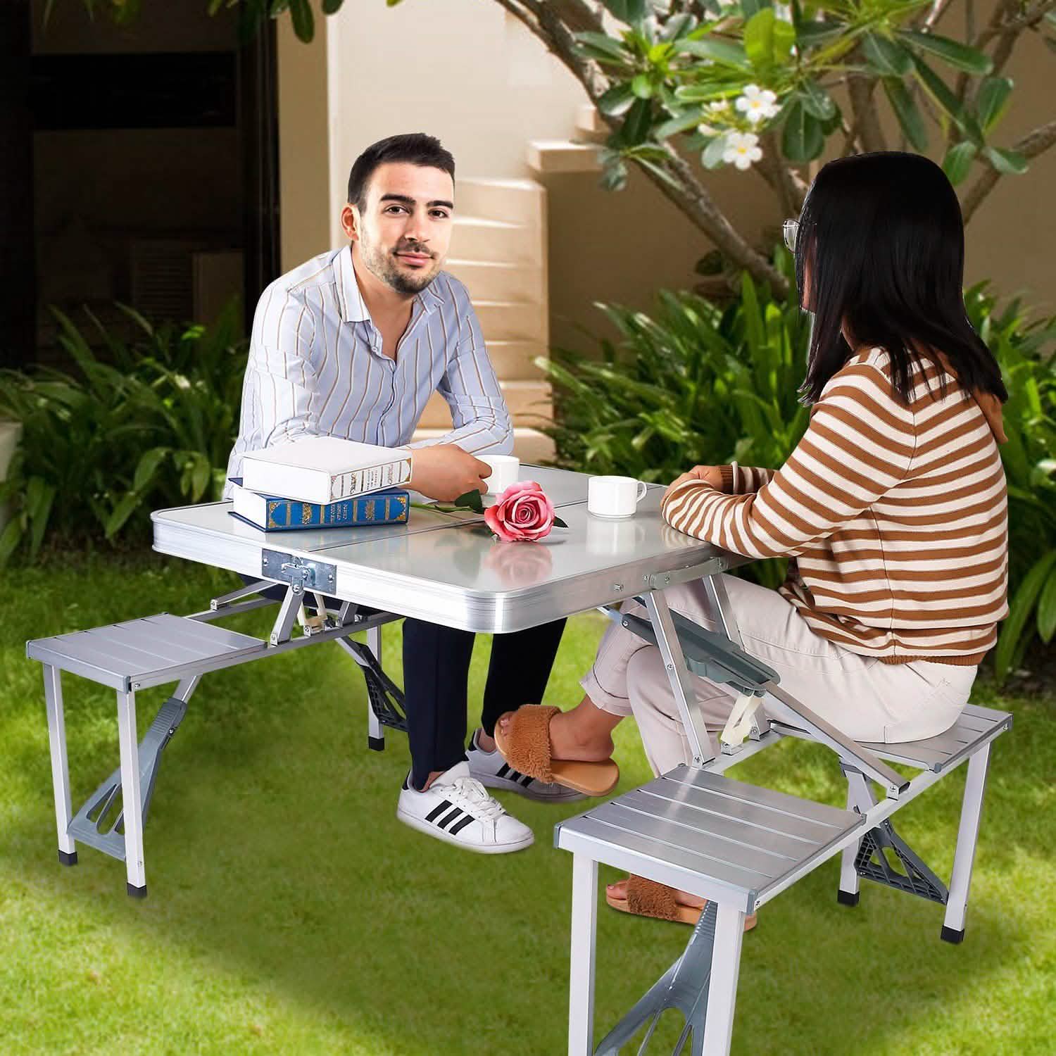 Folding Picnic Table with 4 Seats and Umbrella Hole DailySale
