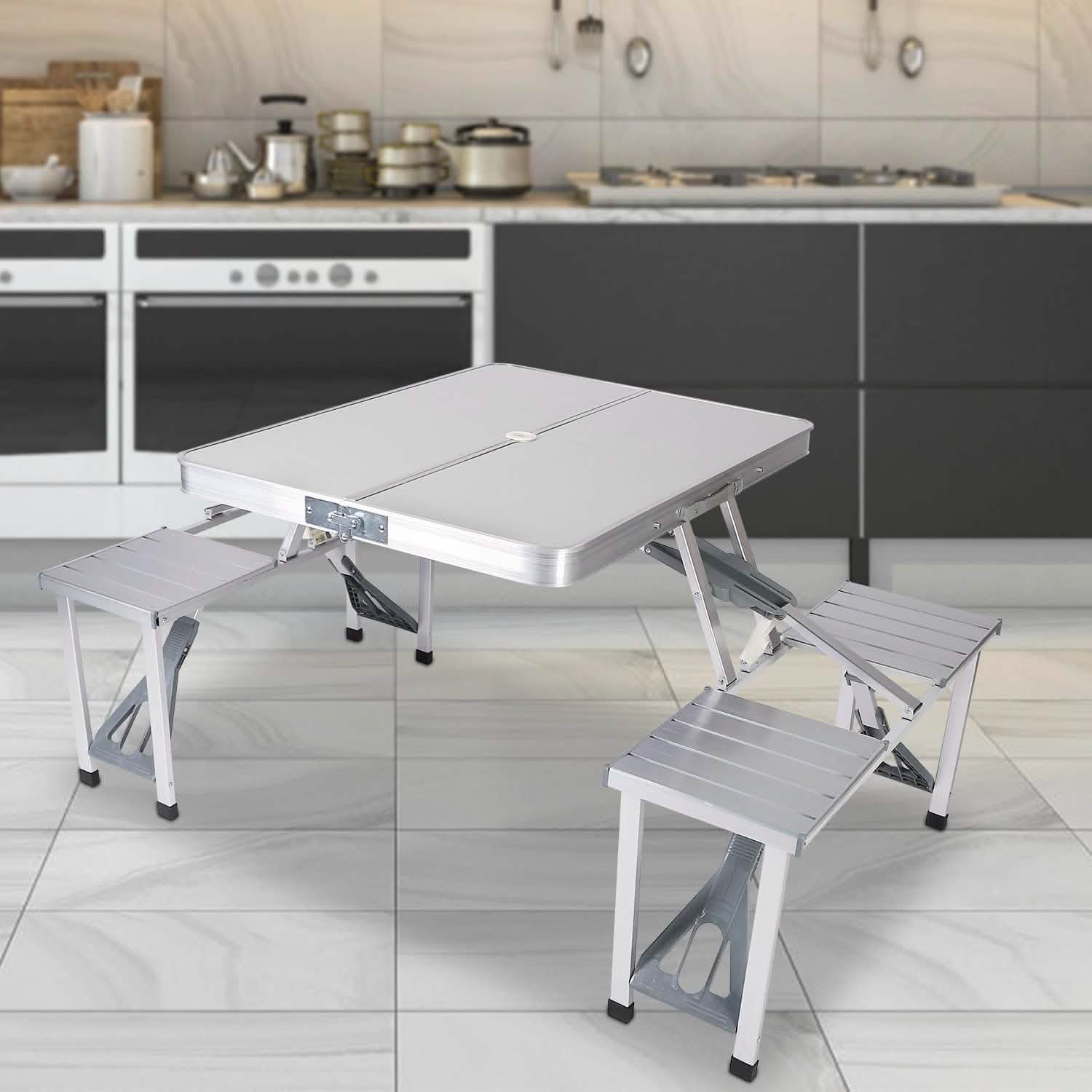 Folding Picnic Table with 4 Seats and Umbrella Hole DailySale