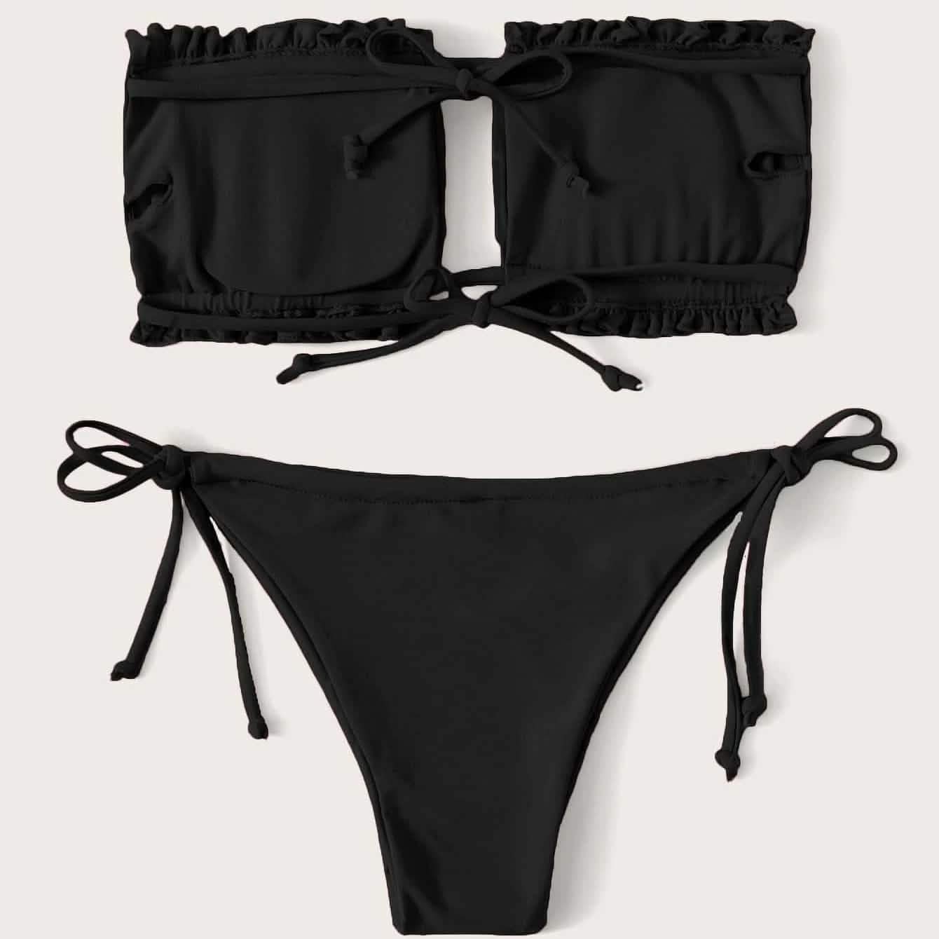 Frill Trim Bandeau Tie Side Bikini Swimsuit DailySale