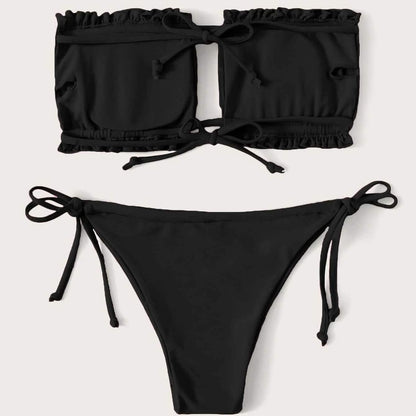 Frill Trim Bandeau Tie Side Bikini Swimsuit DailySale