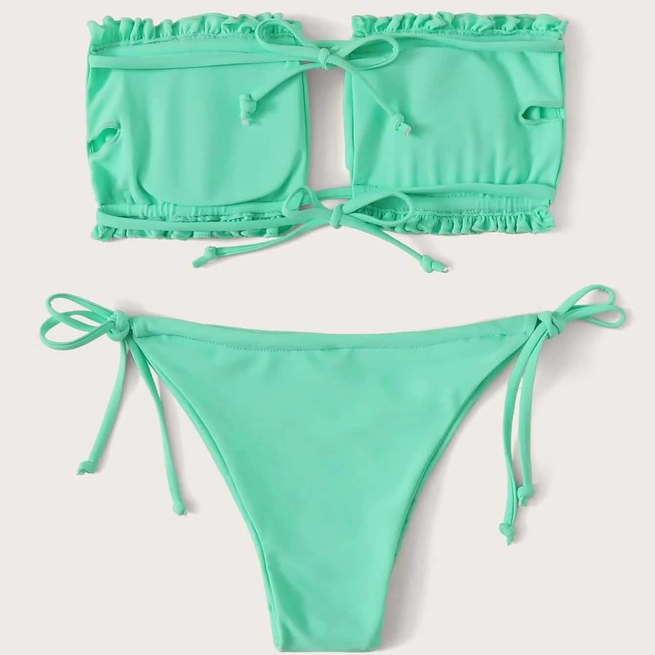 Frill Trim Bandeau Tie Side Bikini Swimsuit DailySale