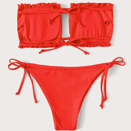 Frill Trim Bandeau Tie Side Bikini Swimsuit DailySale