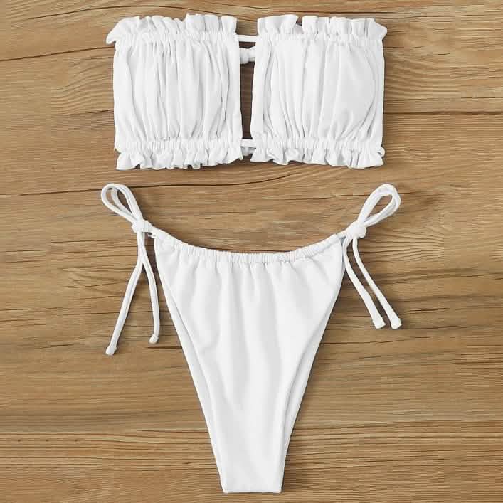 Frill Trim Bandeau Tie Side Bikini Swimsuit DailySale