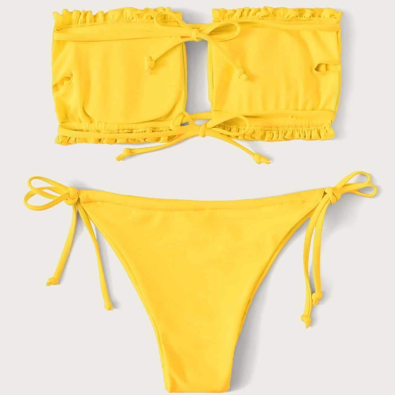 Frill Trim Bandeau Tie Side Bikini Swimsuit DailySale