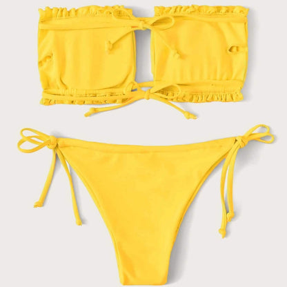 Frill Trim Bandeau Tie Side Bikini Swimsuit DailySale