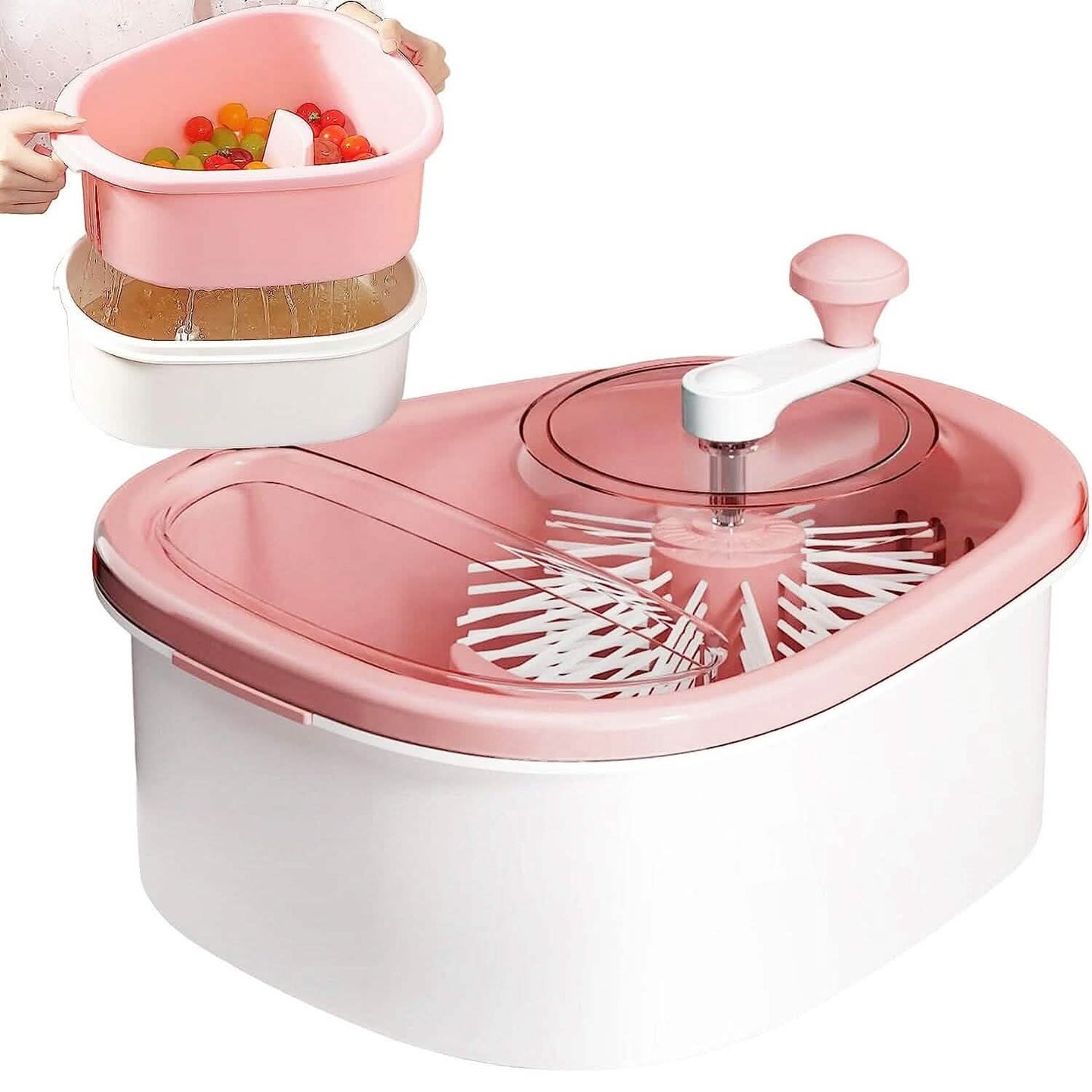Fruit, Vegetable Manual Washing Spinner with Brush Hand Crank DailySale