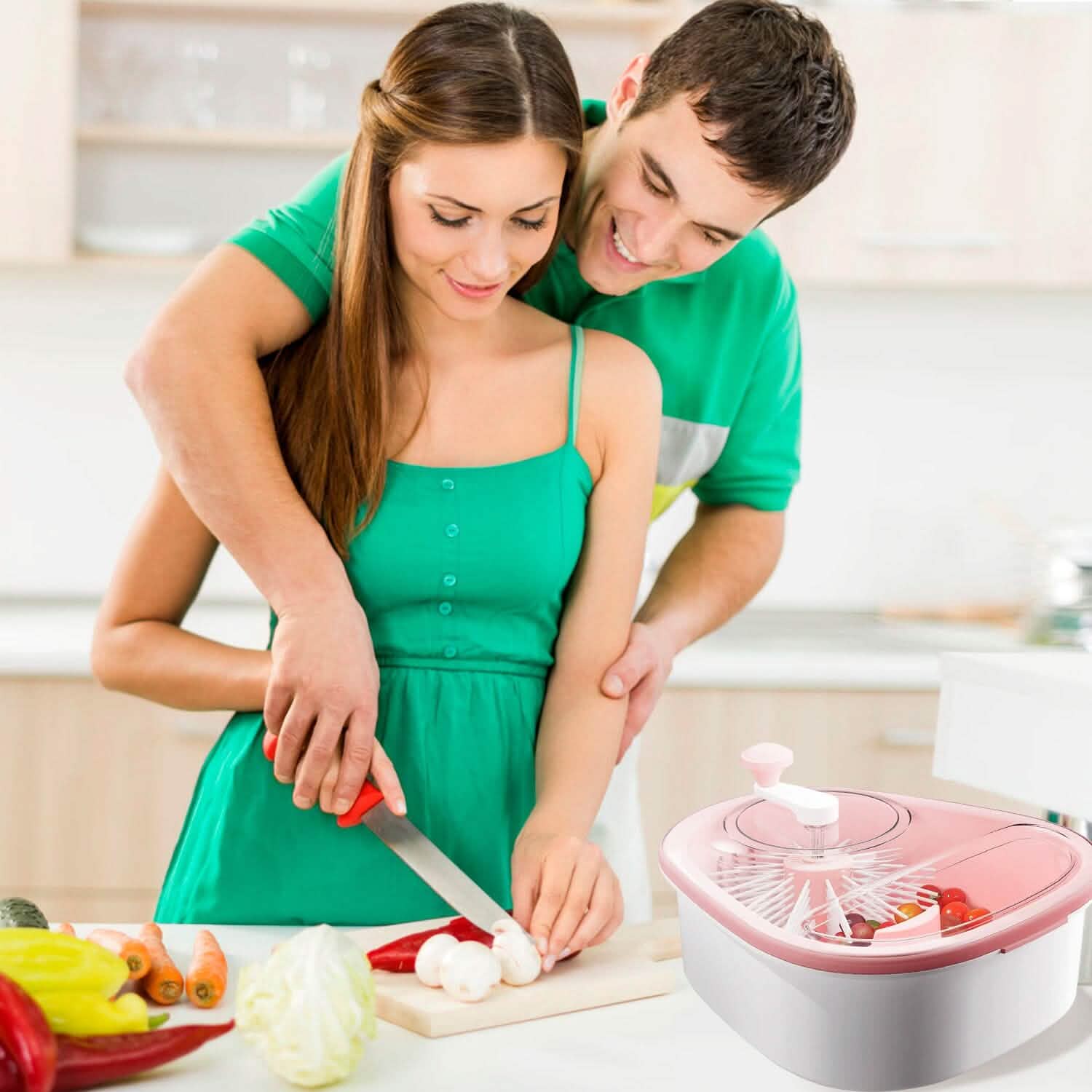 Fruit, Vegetable Manual Washing Spinner with Brush Hand Crank DailySale