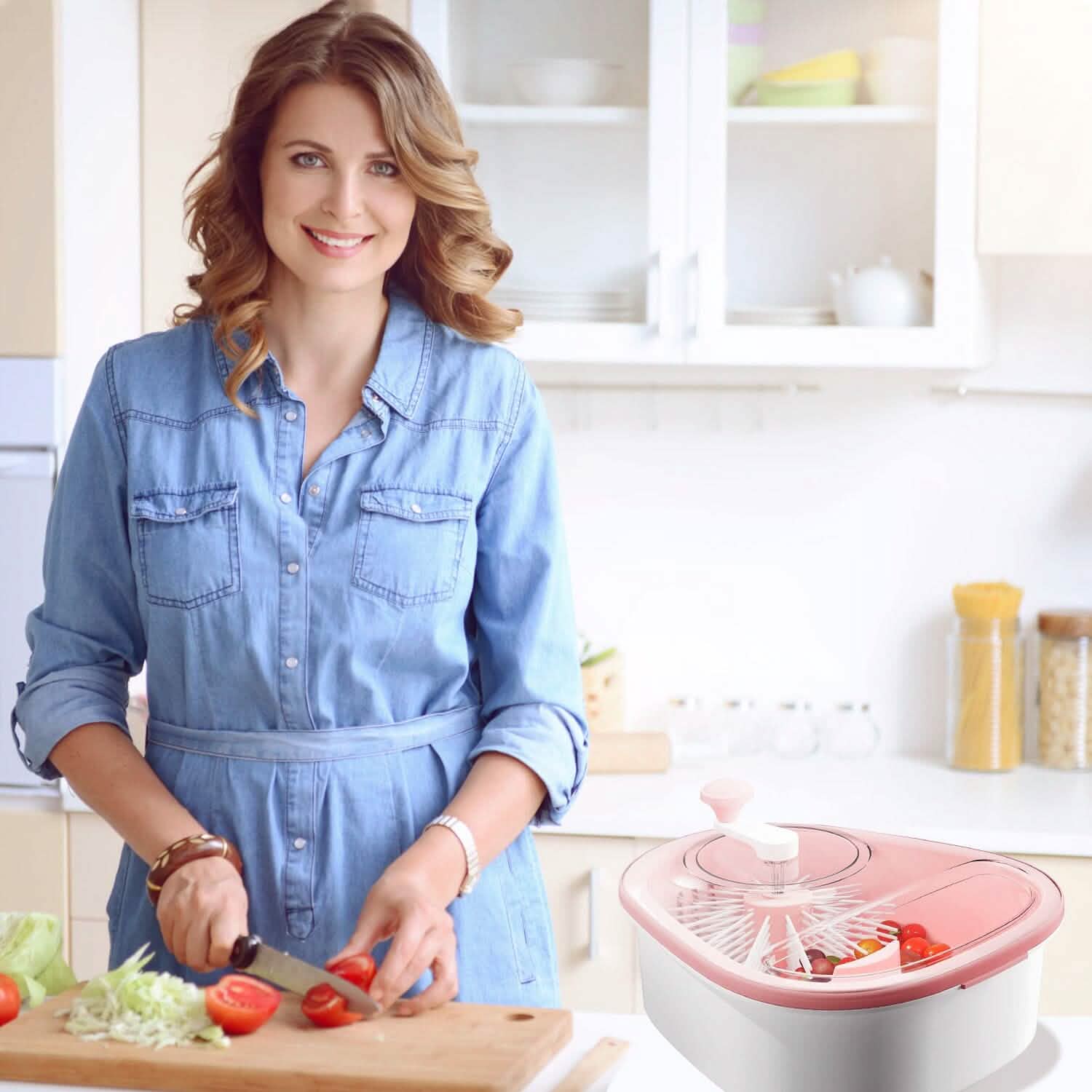 Fruit, Vegetable Manual Washing Spinner with Brush Hand Crank DailySale
