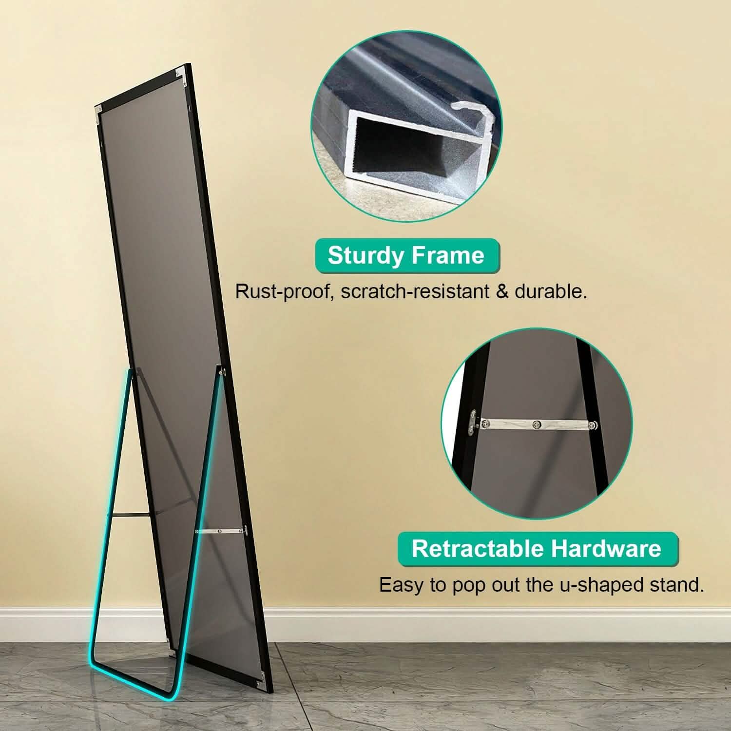 Full Length Mirror Aluminum Alloy Wall Mirror Free Standing Floor DailySale