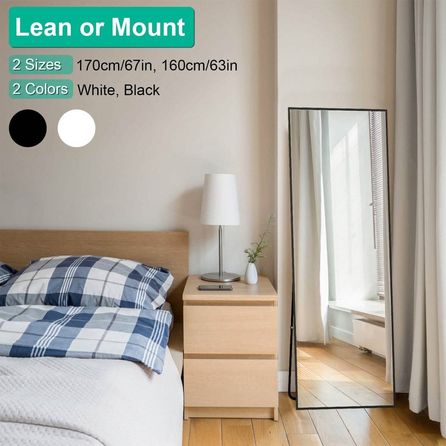 Full Length Mirror Aluminum Alloy Wall Mirror Free Standing Floor DailySale