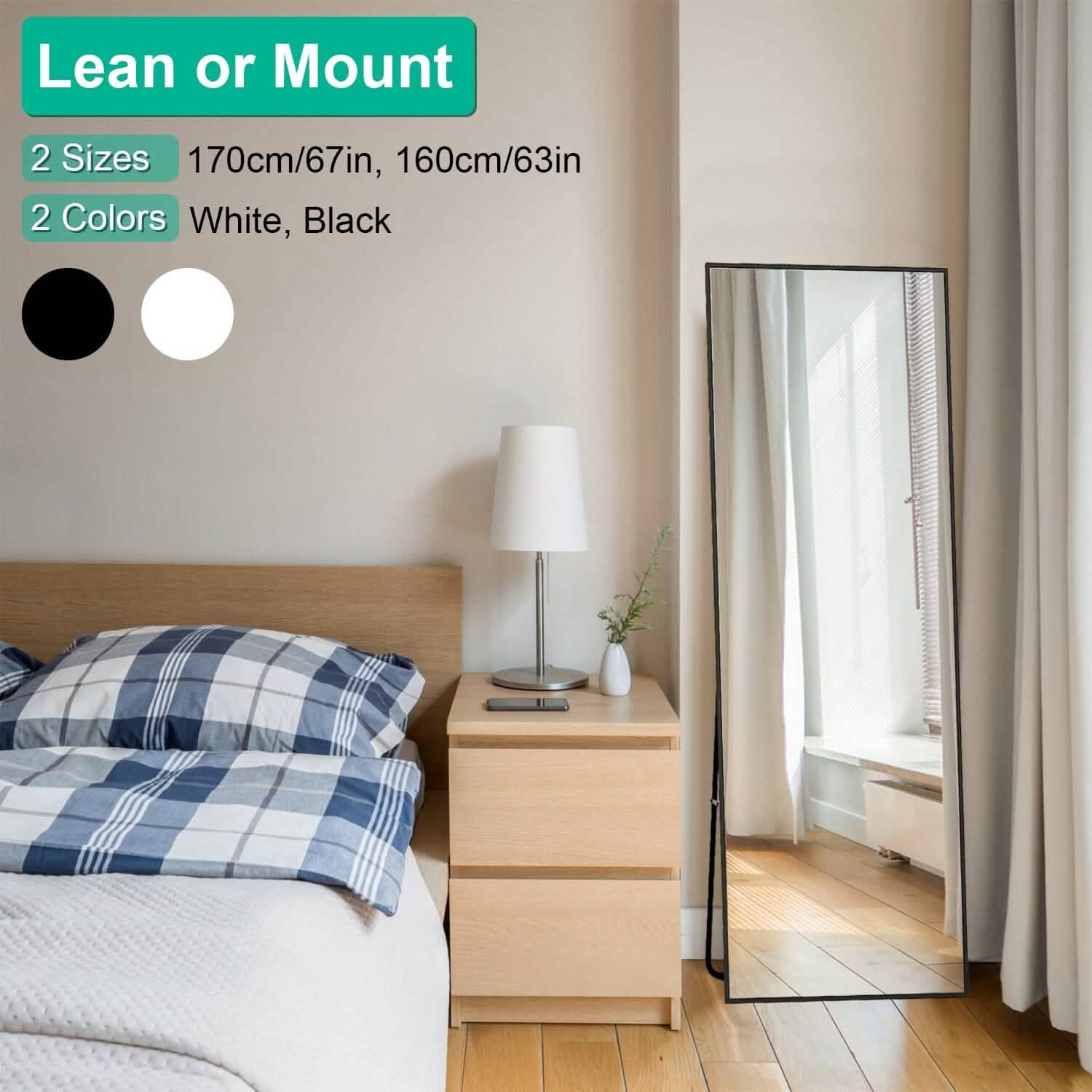 Full Length Mirror Aluminum Alloy Wall Mirror Free Standing Floor DailySale