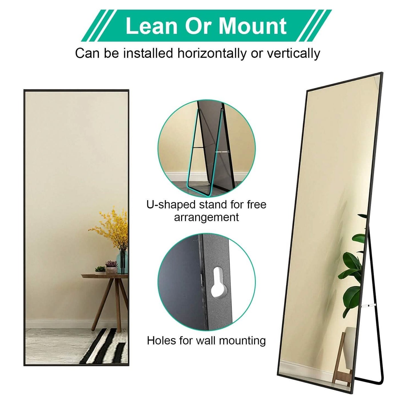Full Length Mirror Aluminum Alloy Wall Mirror Free Standing Floor DailySale
