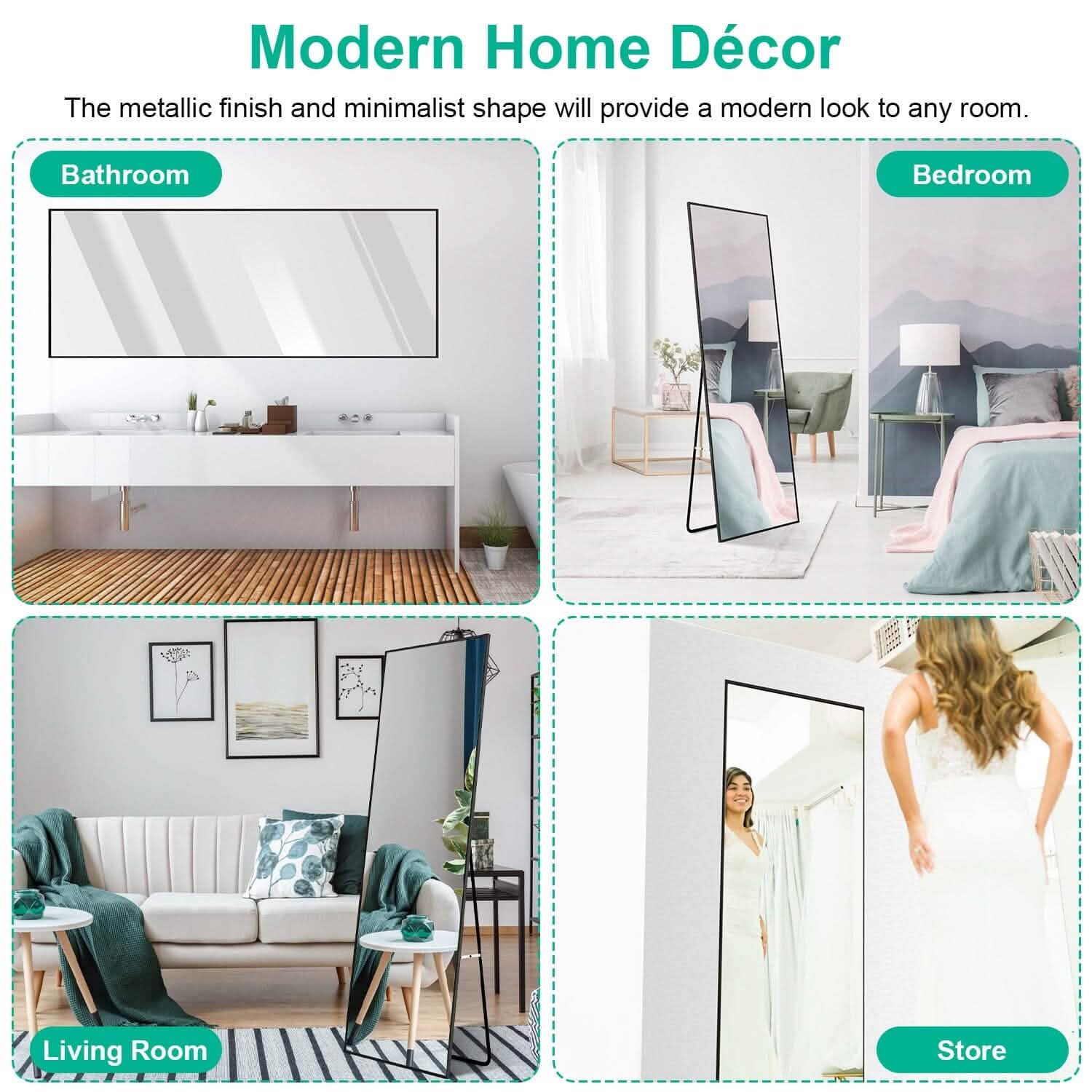 Full Length Mirror Aluminum Alloy Wall Mirror Free Standing Floor DailySale